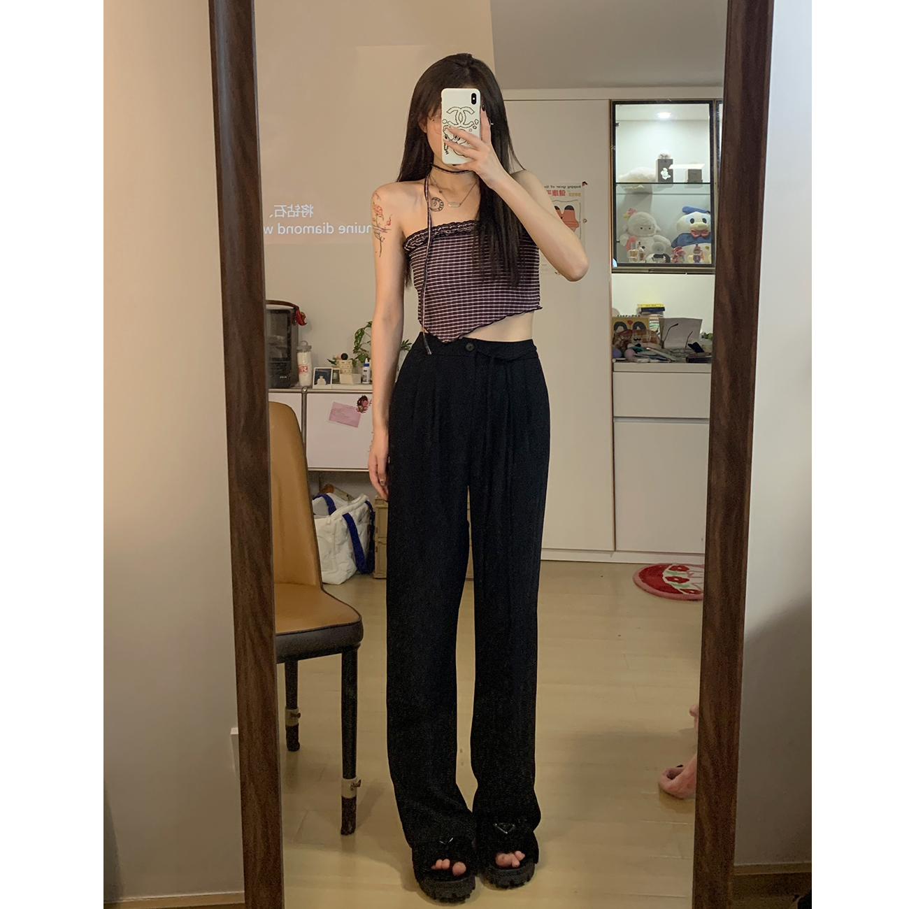 Chaise not staying up all night Summer loose pink broadlegged pants woman high waist pituitary and slim ice silty pants design feeling little crowdsourced