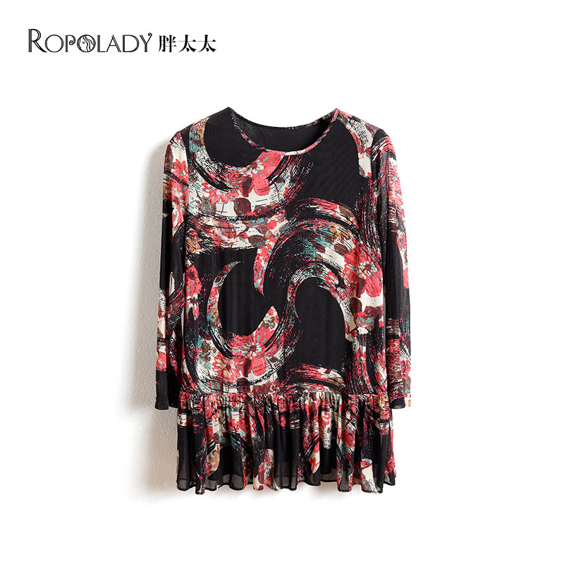 The new spring dress 419119410 of Fat Lady Flagship Store of Fat Lady Women's Wear with large abstract pattern and flounces