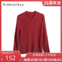 Fat Lady size women womens middle-aged female V-collar ribbed pullover slim slim knitwear 417222910