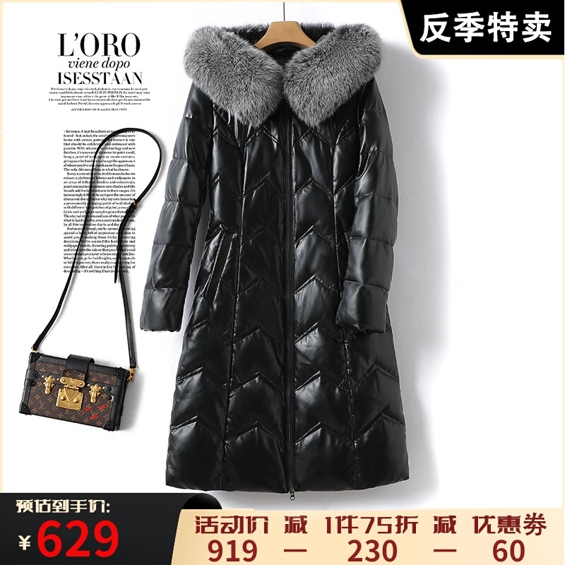 Henning leather duvet sashimi with cap fox fur collar sheep fur coat white duck suede genuine leather clothing women anti-season