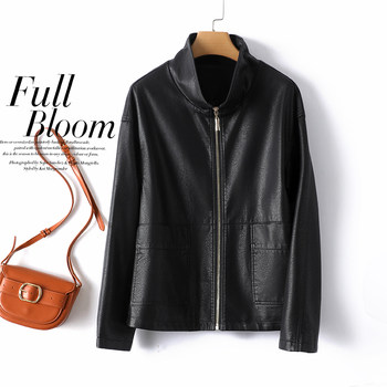 Haining short leather jacket black loose casual plus size