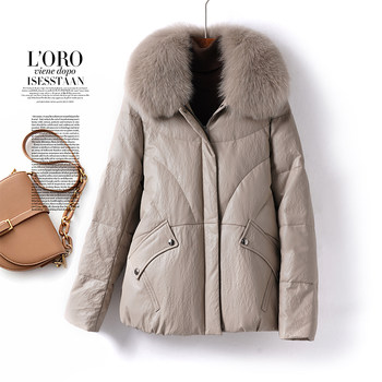Down jacket women's short fox fur collar korean style sheepskin