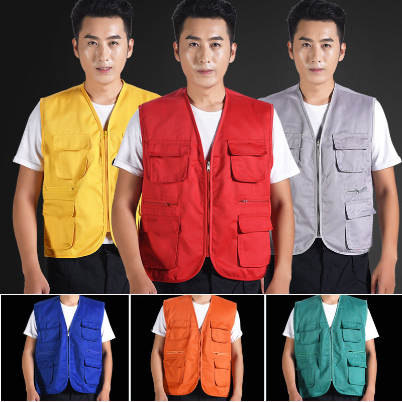 Tour guide vest vest advertising custom printed logo zipper multi-pocket supermarket activities volunteer vest overalls