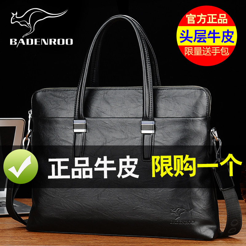 Biden Kangaroo Men Bag leather briefcase Men's business Bull Leather Handbag single shoulderhand with diagonal satchel men's bag