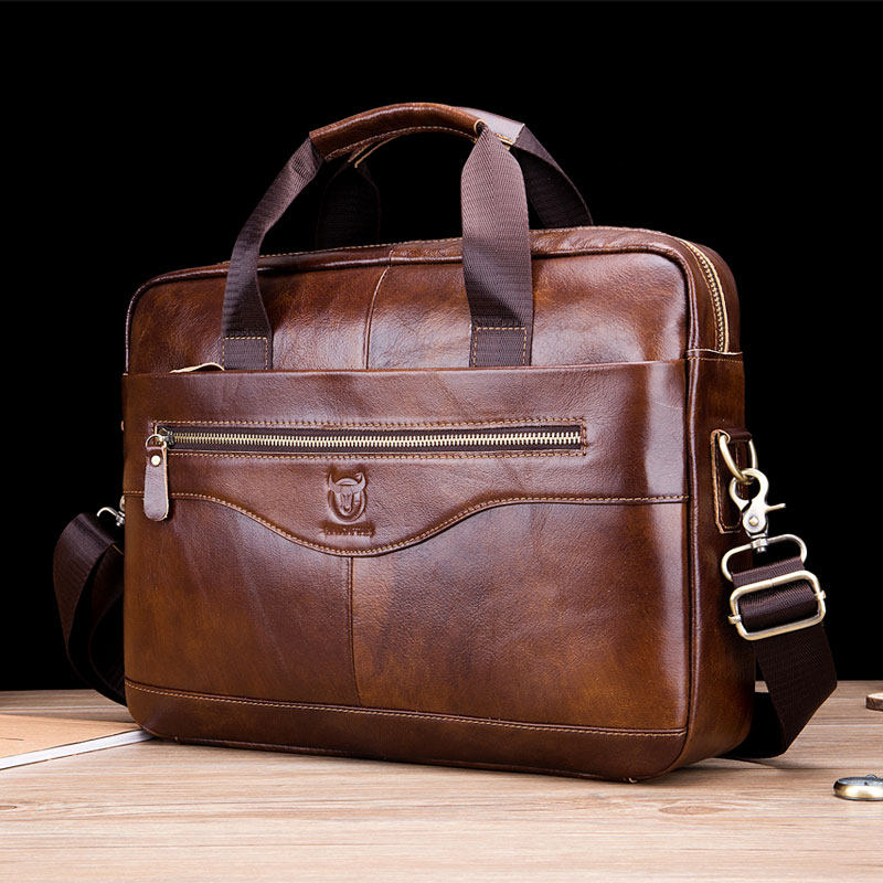 Men's bag Genuine Leather Briefcase male business Head layer Bull Leather Computer Handbag single shoulder Handbags Inclined Satchel Bag men's bag