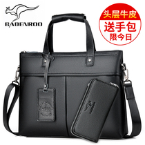 Biden Kangaroo briefcase Mens business handbag genuine leather mens bag wrapped single shoulder inclined satchel bungalow bungalow