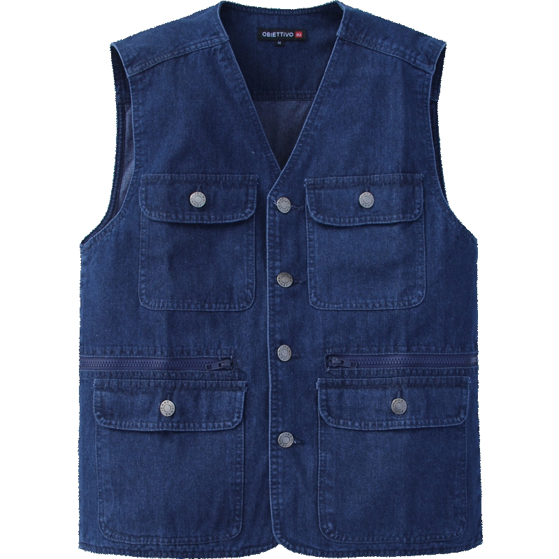 . Đa túi Summer denim đa mục đích giáp vest chất béo trung niên ngoài trời của nam giới để tăng mã ngựa Clip kan