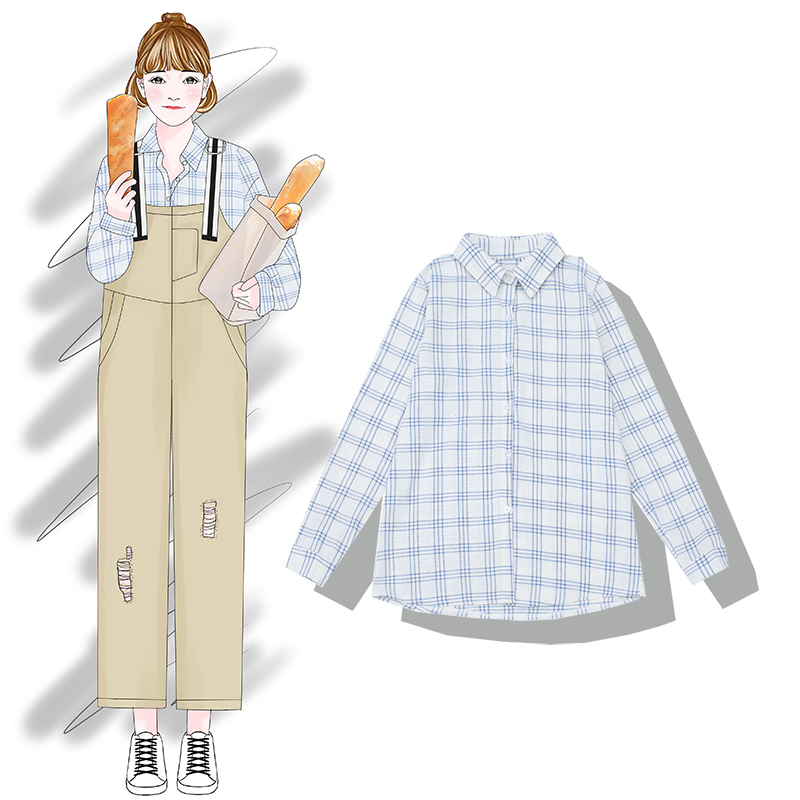 Banana Banana Early Autumn College Style Han Fan Sweet Đẹp nhỏ Kẻ sọc Polo Cổ áo dài tay áo Top áo sơ mi nữ công sở