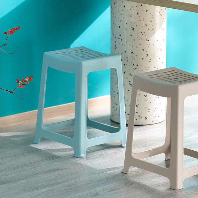 Camellia plastic stool house thickening and widening adult striped high stool bathroom non-slip dining table stool square chair ນັ່ງນັ່ງງ່າຍດາຍ