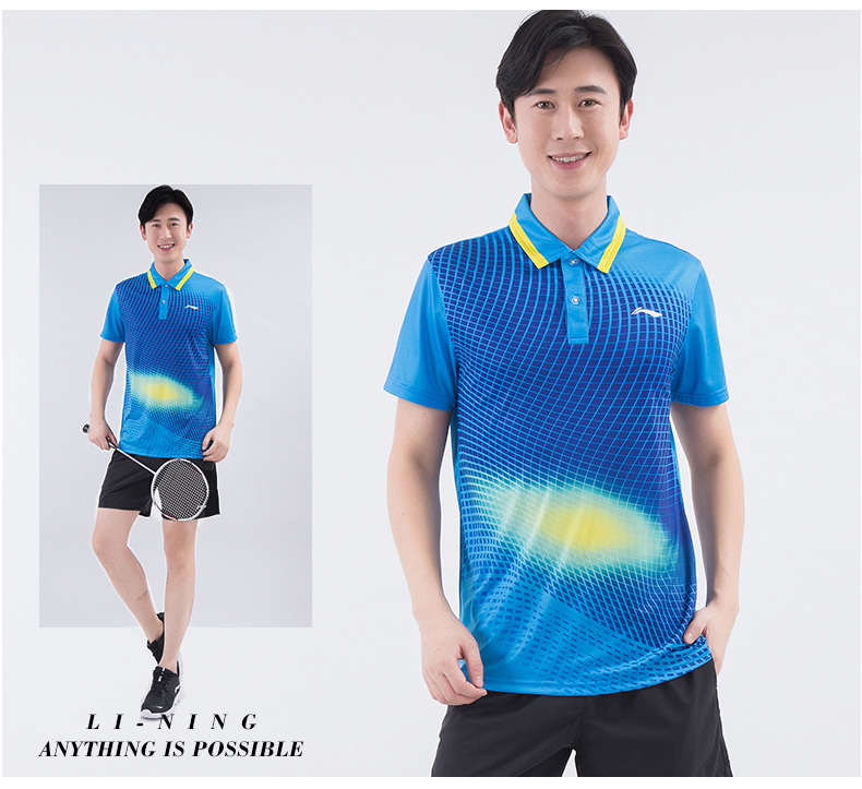 Li Ning ngắn tay áo polo 2018 mùa hè mới ánh sáng và thoáng khí mồ hôi thấm nam giới và phụ nữ với cùng một đoạn ve áo thể thao t-shirt nam polo nữ