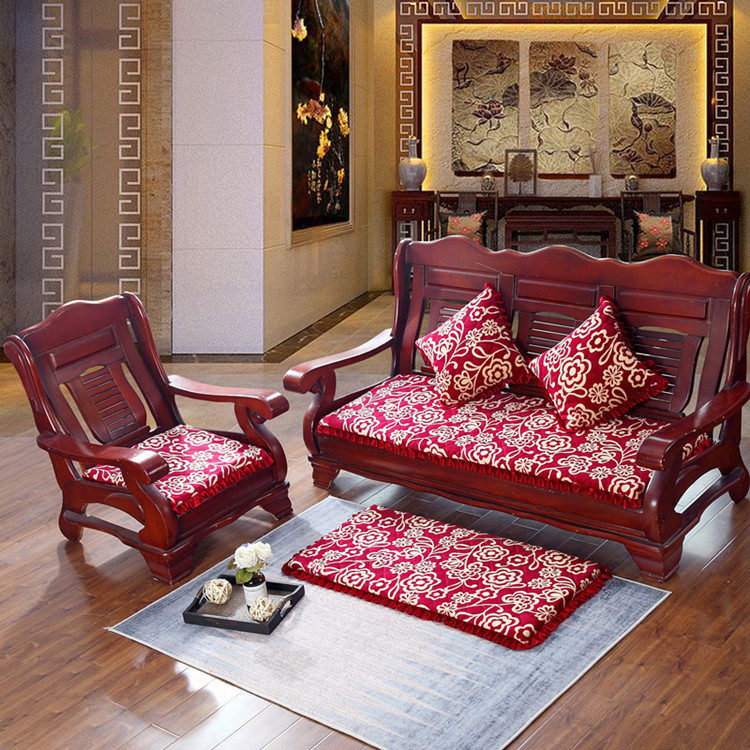 Mùa đông dày sofa gỗ đệm với tựa lưng gỗ gụ kết hợp phổ quát một mảnh đệm chống trượt băng ghế dự bị sang trọng nệm lót ghế ngồi