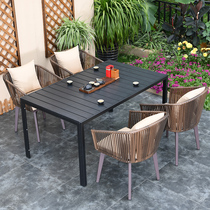 Outdoor table and chair Courtyard Garden terrace Rattan table and chair combination rattan chair Villa leisure open-air balcony Outdoor table and chair