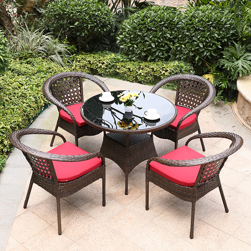 Outdoor rattan chair table and chair combination courtyard garden open-air balcony small coffee table leisure rattan table and chair three-to-five-piece set