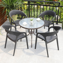 Outdoor tables and chairs Garden leisure imitation woven rattan tables and chairs Nordic Balcony small tables and chairs Terrace Garden Plastic tables and chairs combination