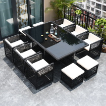 Outdoor garden table and chair Storage rattan chair combination Villa open-air terrace Garden terrace Outdoor leisure tea table and chair