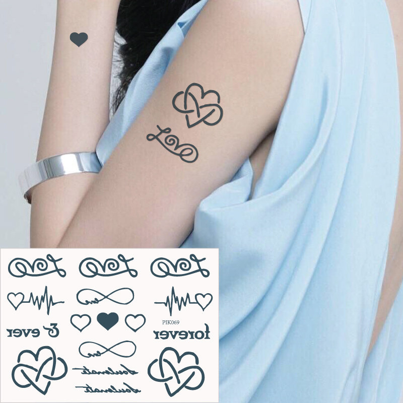 Small fresh sexy arm wrist chest foot back flowers English Love LOVE electrocardiogram tattooed sticker waterproof P069