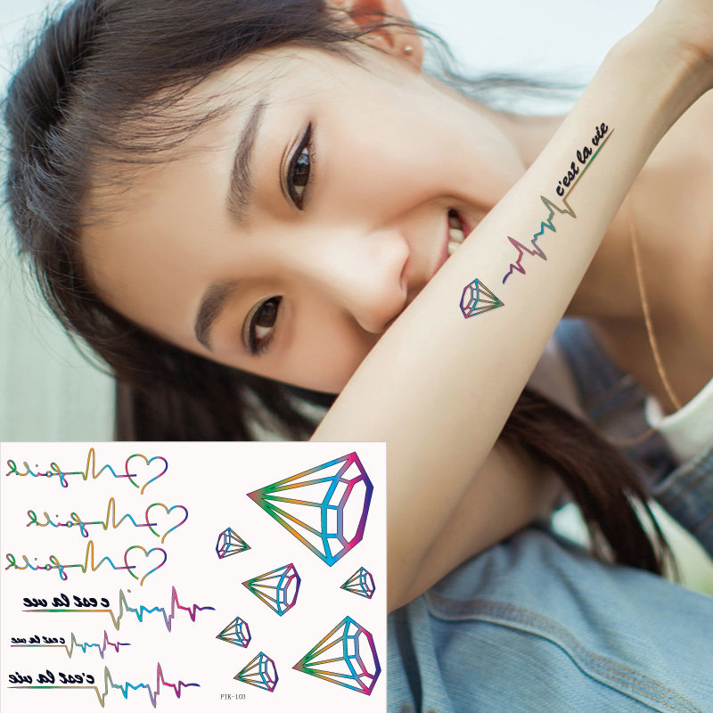Small Fresh Sexy Fashion Wrist Arm Front Chest Woman Rainbow Diamond Electrocardiogram Tattoo Patch Waterproof Persistent P103