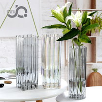 Vertical Bar Seven Colorful Nets Red Nordic Glass Vase Pendulum Pieces Living Room Flower Arrangement Transparent Ash Ash Water Pefufu Expensive Bamboo Rose Clothing