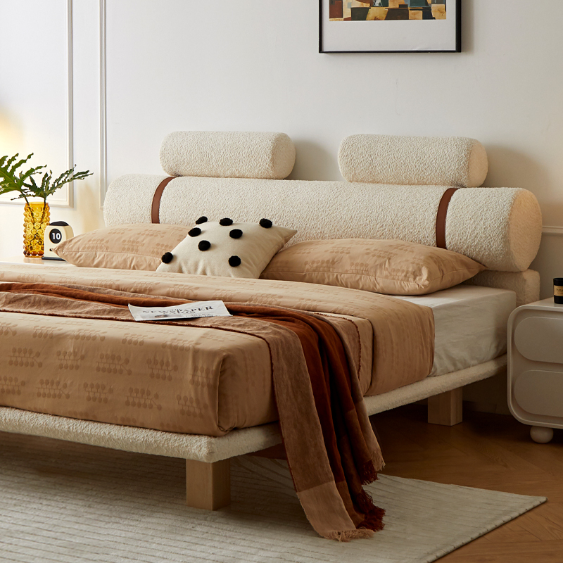 Youfu Design Italian Normcore Solid Wood Bed Designer Hotel B&B Removable and Washable Velvet Japanese Tatami Bed