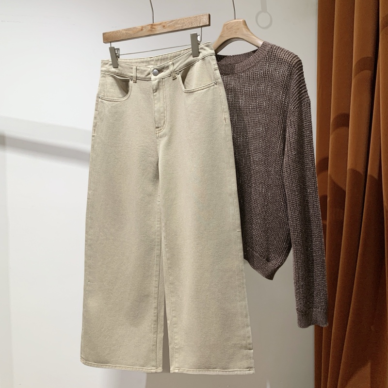Heavyweight B/C~ Top-Notch! Genuine Fabric Japanese Okayama Denim Khaki Straight-Leg Casual Pants with Knitted Hollow-Out Long Sleeves Heavyweight B/C~ Top-Notch! Genuine Fabric Japanese Okayama Denim Khaki Straight-Leg Casual Pants with Knitted Hollow-Out Long Sleeves