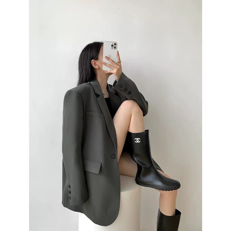 Tall Women's Gray Plus-Size Suit 2026 Spring and Autumn New Design Stylish Women's Black Casual Blazer Jacket