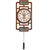 凯琴新中式纯实木万年双日历挂钟客厅家用静音大气钟表中国风挂表