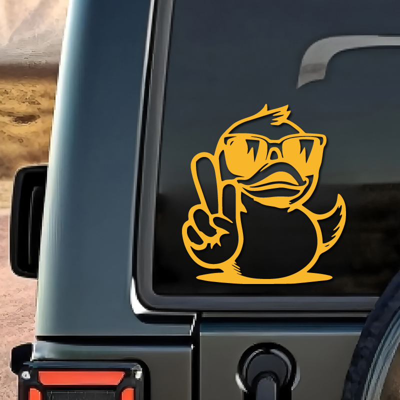 Peace Sign Rubber Duck Off-Road Truck Bumper Creative Window Laptop Reflective Decorative Sticker