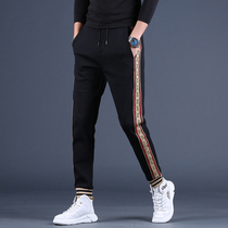 2019 autumn and winter new pants mens printed casual pants mens trend wild gray drawstring elastic tide brand trousers