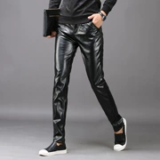 Thời trang mùa đông cho nam quần da nam chân mỏng Phiên bản Hàn Quốc của xu hướng quần da bó sát xe máy cổ điển