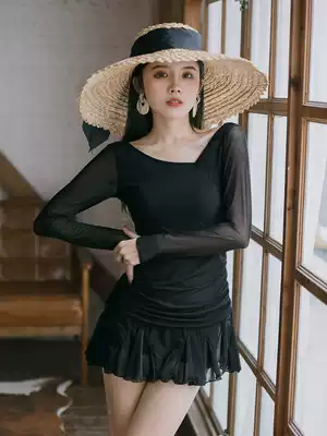 2021 new swimsuit women's conservative one skirt style flat corner slim cover belly gathering long sleeve soak hot spring swimsuit