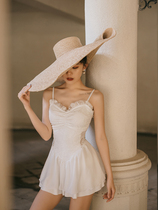  Skirt one-piece swimsuit female summer fairy hot spring cute conservative thin belly cover princess student lace swimming suit