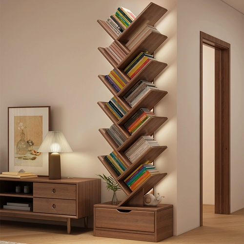 Креативная книжная полка из массива дерева, стеллаж для хранения от пола до потолка в форме дерева, настенный встроенный шкаф для хранения в гостиной, угловой книжный шкаф