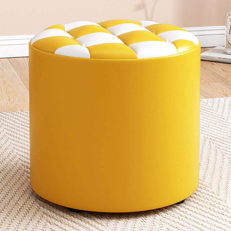 Living room small stool creative round leather stool fashion sofa stool tea table stool solid wood home small bench Stool Leather Mound