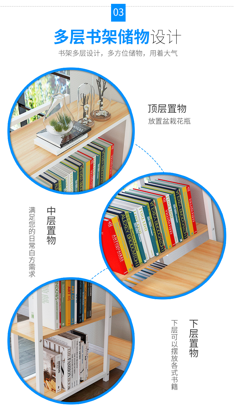 Bàn máy tính để bàn Yijiada hộ gia đình hiện đại đơn giản với giá sách kết hợp bàn phòng ngủ bàn văn phòng đơn giản - Bàn bàn gỗ xếp