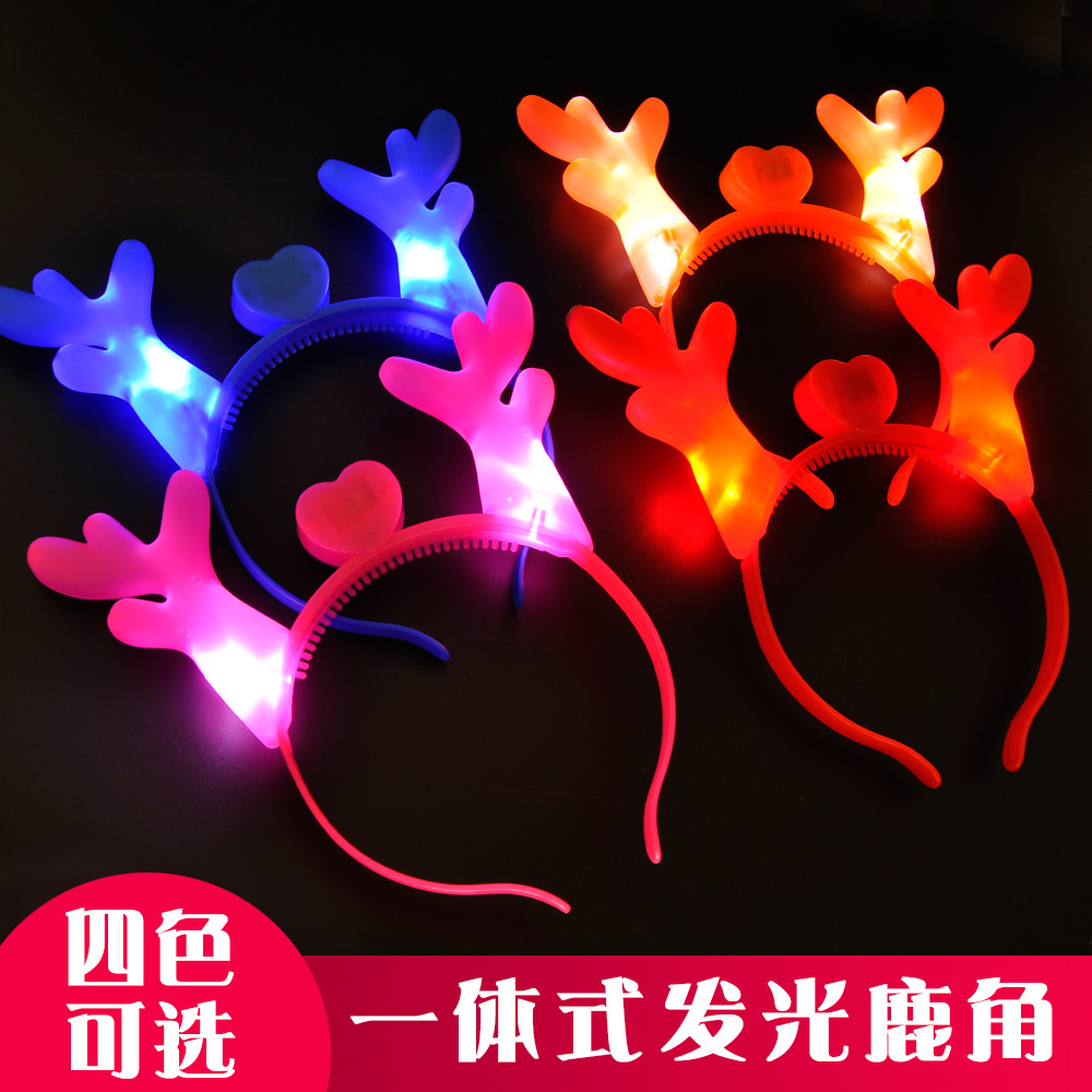 Luminous Deer Horn Christmas Decorations Fluorescent Hair Stirrup Concert Props Shine Crown Butterfly Knots Horn Light Hair Accessories