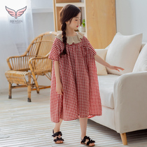 Girls dress Korean version 2022 new foreign air summer clothing Grand girl girl Grid Doll Skirt Easy Princess Long Dress