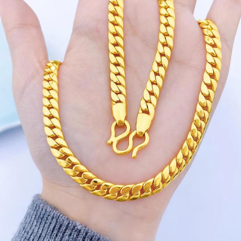 Shenzhen Shuibei Gold Cuban Men's Necklace 999 Pure Gold Flat Classic Necklace for a Bold Man Gift