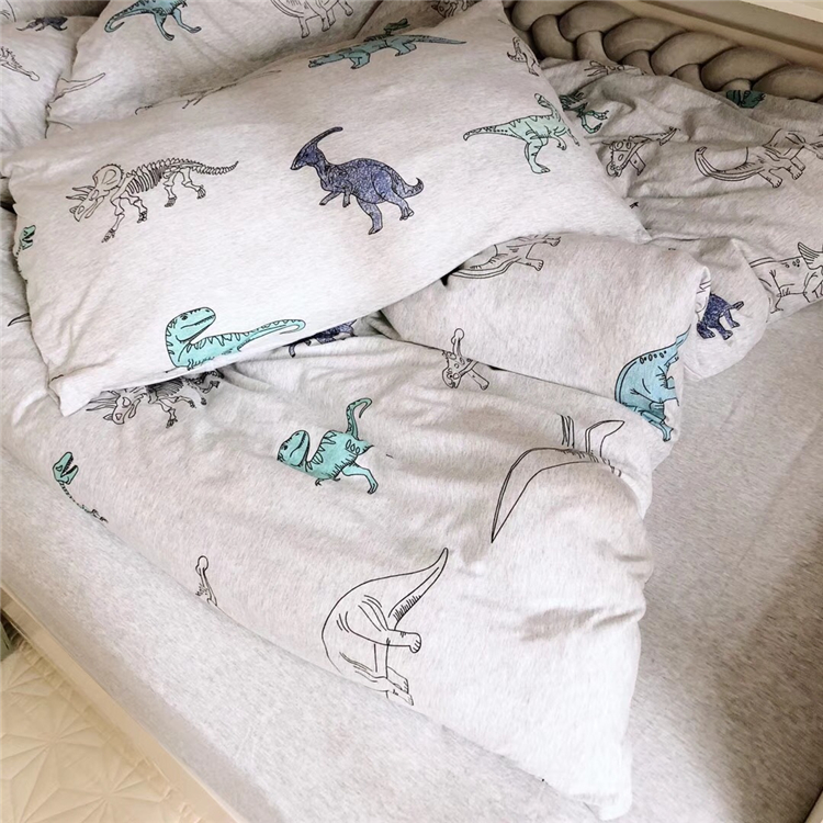 Trẻ em bé khủng long mô hình bông đan bông giường Tianzhu giường bông gia đình lanh bốn đôi Mikasa - Bộ đồ giường bốn mảnh bộ chăn ga gối lụa satin