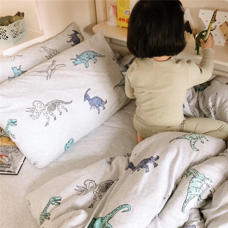 Trẻ em bé khủng long mô hình bông đan bông giường Tianzhu giường bông gia đình lanh bốn đôi Mikasa - Bộ đồ giường bốn mảnh bộ chăn ga gối lụa satin