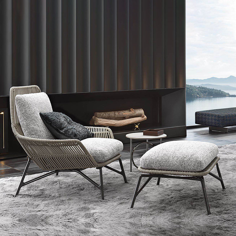 Nordic Outdoor Sofa Hemp Rope Design Vines Chair With Feet Combined Deck Chairs Decent Board Room Small Balcony Casual Sofa Chair