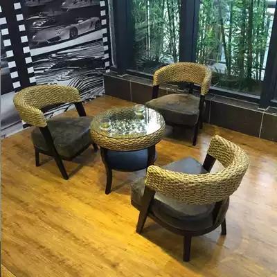 Balcony characteristic rattan table and chair three-piece set of Indian water plant rattan chair Nordic cafe model room small round table and chair combination