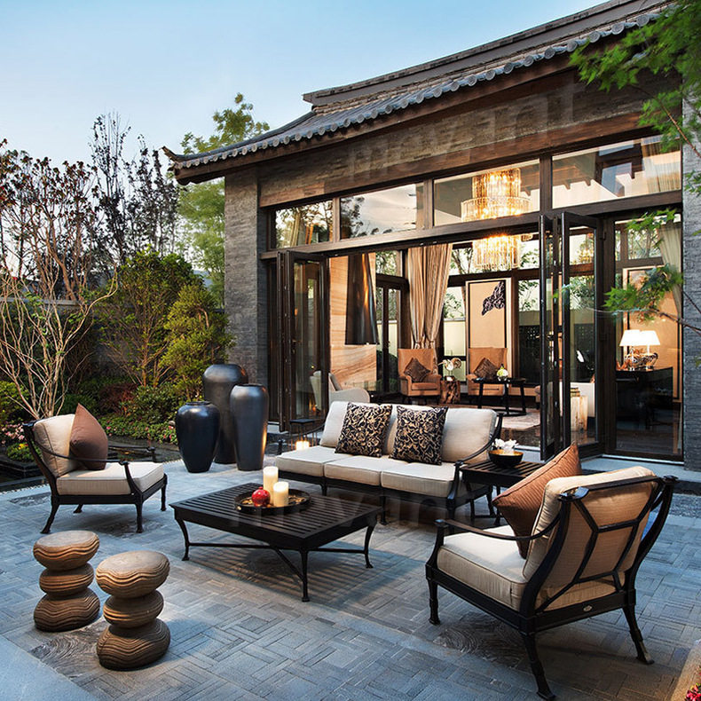 Eurostyle Outdoor Sofa Villa Courtyard Garden Cast Aluminum Sofa Tea Table Combined Clubhouse Hotel Outdoor Iron Art Sofa