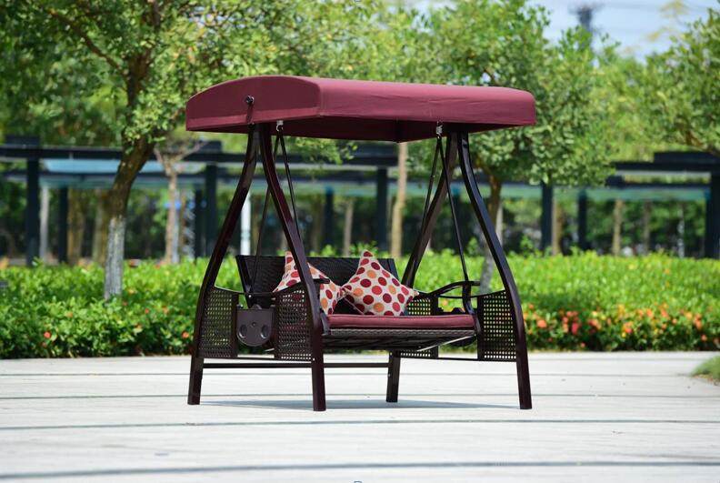 Outdoor swing courtyard garden model room balcony outdoor rocking chair wrought iron cast aluminum rattan double leisure swing