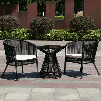 Balcony table and chair Open-air outdoor waterproof sunscreen woven rattan table and chair Courtyard garden outdoor table and chair rattan chair three-piece set