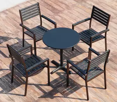 Outdoor plastic wood tables and chairs courtyard waterproof sunscreen anti-corrosion wood tables and chairs tea table combination square outdoor outdoor table and chairs