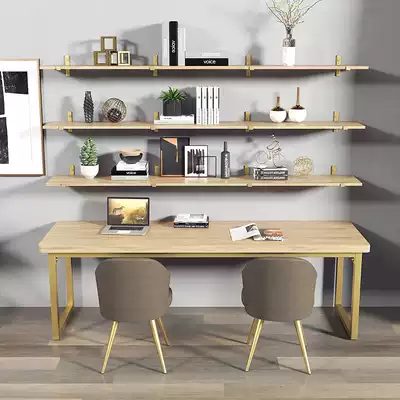 Simple modern bedroom solid wood computer desk with bookshelf integrated table small apartment study wall shelf