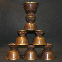 Nepal Imports Pure Copper Hand Carved Water Supply Bowl Buddhism for Buddha Water Purification Seven Treasures Carved Flower Seven for Holy Water Cup