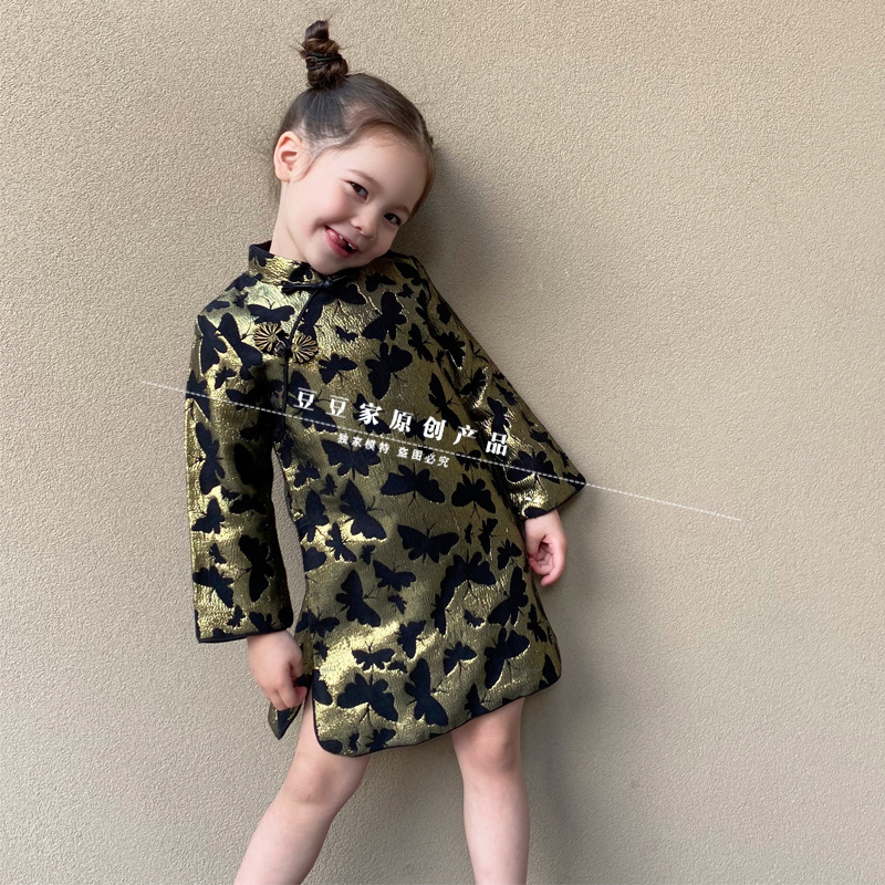 Bean Bean Home Original Girl Qipao Dress Autumn Dress Children Don 2021 New products China Wind Dress Baby Qipao