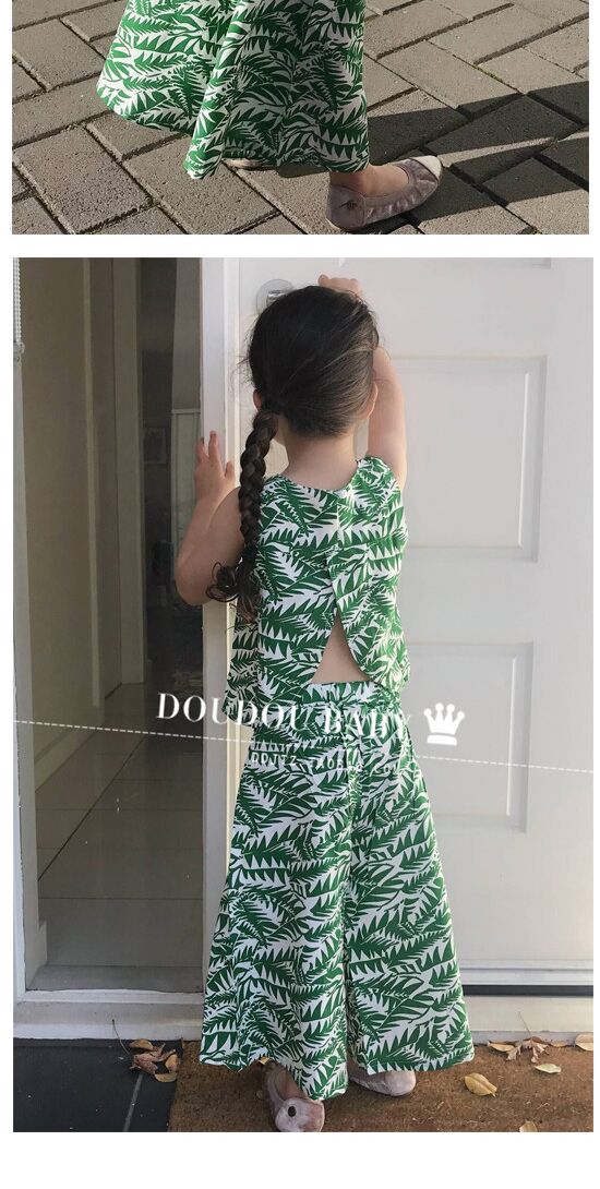 Quần áo cho bé gái phù hợp với bé gái mùa hè 2018 Trẻ em mới mặc quần bé gái ống rộng chân trừu tượng Lá mẹ và con gái set hai bộ thun đẹp gia đình