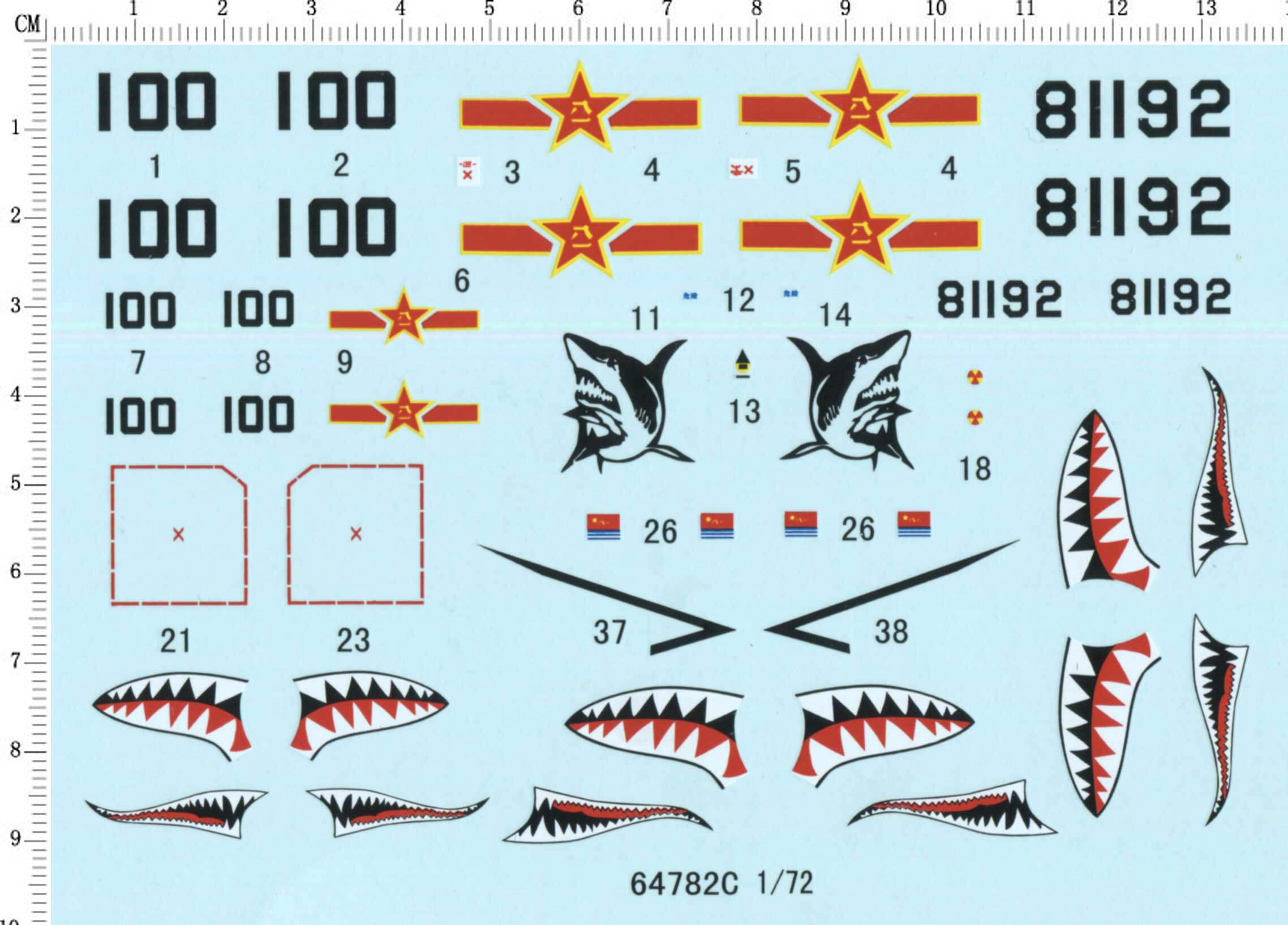 Model with 1 72 Chinese J-15 J-20 fighter jet flying shark mouth coated with a number of marks water stickers